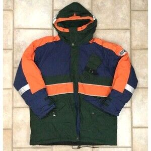 First Down Exploration-Men's Sz XL-Blue/Green/Orange-Puffer Jacket-Duck Down-VTG